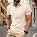 Men's Solid Color Short-sleeved Button-down Lapel T-shirt Casual Top_viptrois.com