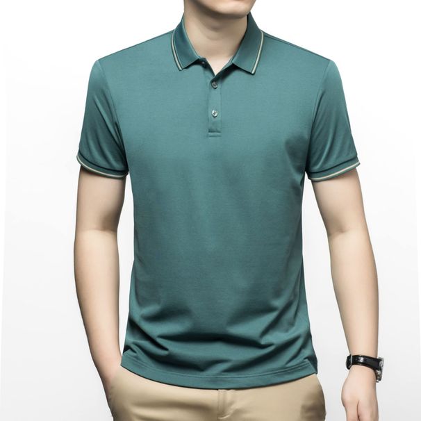 Short Sleeved Polo Shirt For Men's Casual Business With Mulberry Silk Cotton Collar, Simple And Fashionable Top, Solid_viptrois.com