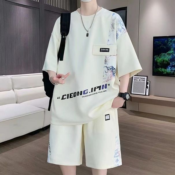 Trendy Casual Suit For Men Summer 2025 New Youth Fashion Short Sleeve T-Shirt And Shorts Stylish Set_viptrois.com