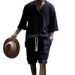 Men's Clothing Men's Summer Leisure Suit Jacquard V Neck Short Sleeved Two Piece Sports Suit For Formal & Casual_viptrois.com