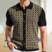 Men's Clothing Summer Cool Silk Short Sleeved Sweater Lapel Jacquard Cardigan Polo Shirt_viptrois.com