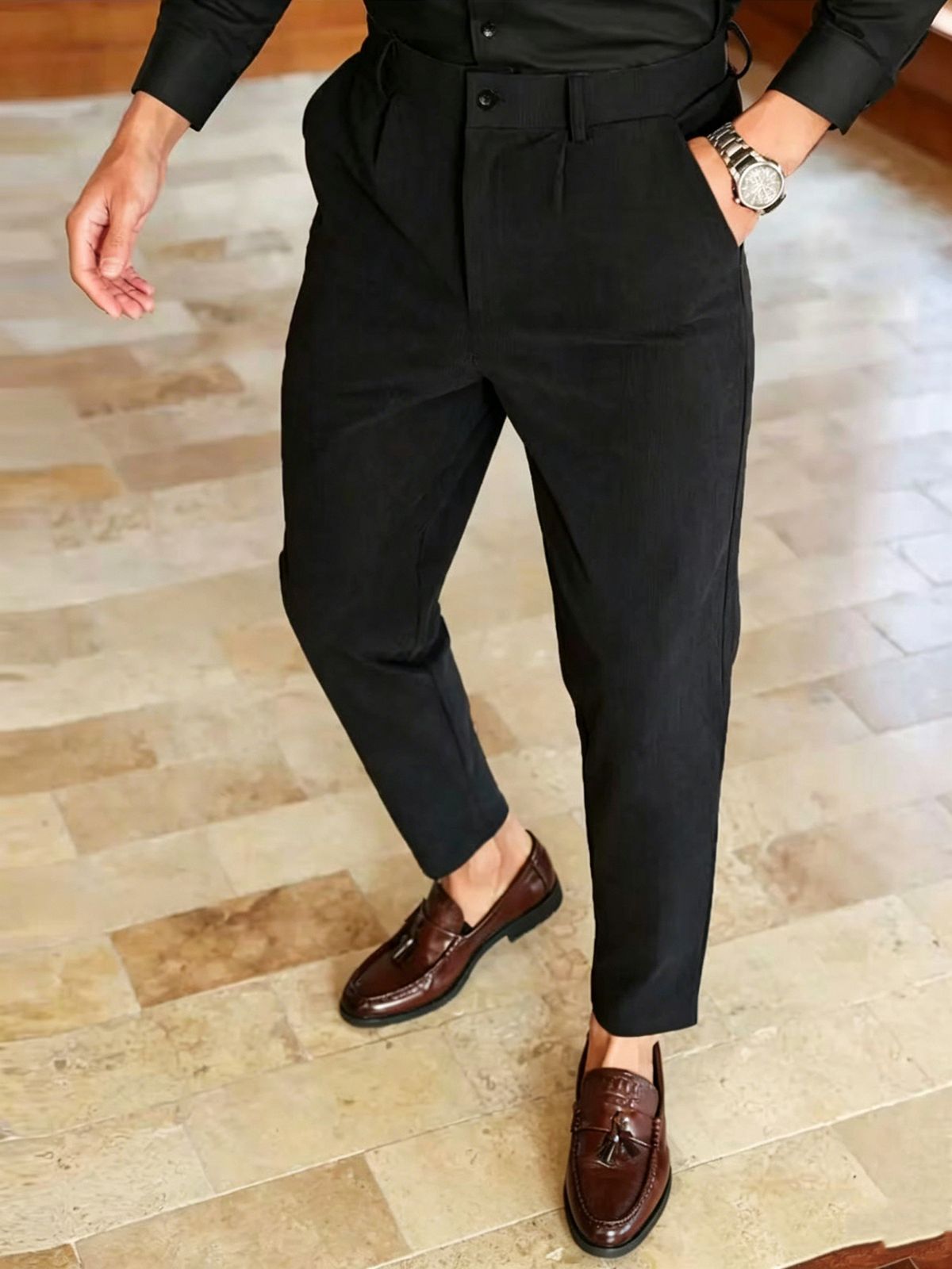 New Men's Slim Fit Casual Pants Business Style Gray And Black Versatile Long Pants Trendy Youth Dress Pants_viptrois.com