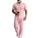 Men’s Linen Short-Sleeve Shirt & Pants Set – Breathable Summer Outfit (S-XXXL, White/Grey/Black/Pink/Khaki/Sky Blue/Army Green)_viptrois.com
