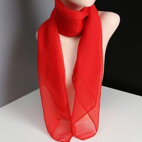 Spring And Autumn Silk Scarf For Women, Korean Style, Artistic Gauze Sun Protection, Summer Versatile Small Solid Color_viptrois.com