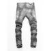 Men's Slim Fit Distressed Grey Denim Jeans With Patch Details - High Street Fashion Casual Trousers For Youth_viptrois.com
