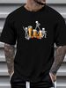 Happy Halloween Funny Skeleton Drinking Beer Pumpkins Ladies' Crewneck T-Shirt Stretched Designer Clothes Fashion Soft Versatile Graphic_viptrois.com