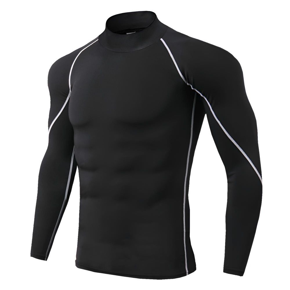 Men's Quick-Dry Compression Shirt, High Elasticity Breathable Long Sleeve Workout Top For Running & Gym,_viptrois.com