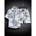 shope Casual Short Sleeve Floral Shirt Loose Fit Men's Summer Sanya Beachwear Couple Shorts Matching Two-Piece Set_viptrois.com