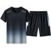 Men's Clothing New summer men's trendy loose clothing trendy brand student short-sleeved T-shirt suit gradient color five-point sleeve two-piece suit_viptrois.com