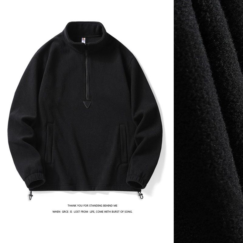 Men's Two-open Fleece Fleece Sweater, Turtleneck Hooded Solid Color Embroidered Jacket Top_viptrois.com