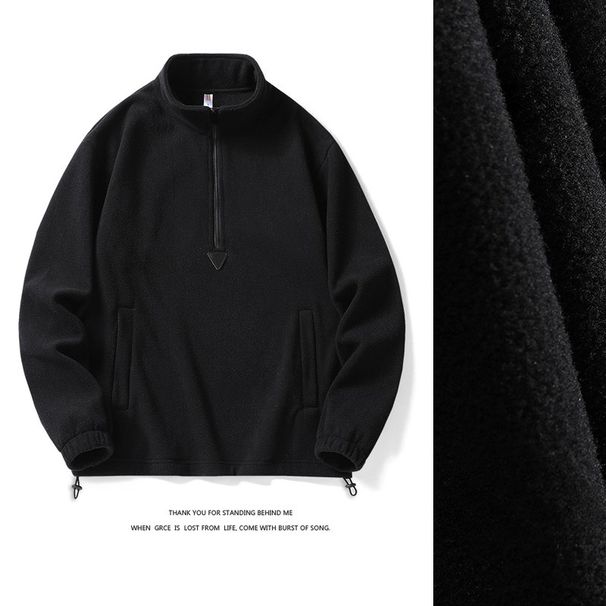 Men's Two-open Fleece Fleece Sweater, Turtleneck Hooded Solid Color Embroidered Jacket Top_viptrois.com