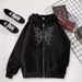 Men's Gothic Skull Print Hoodie - Black Zip Up Sweatshirt With Fleece Lining, Oversized Fit, Long Sleeve, Unisex Streetwear For Casual Wear_viptrois.com
