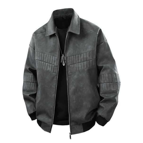 Men's Jacket Jacket Men's Casual Lapel American Windproof Leather Jacket Locomotive Versatile Ruffian Handsome Spring Wear_viptrois.com