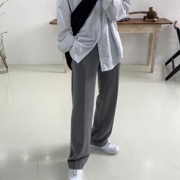 Men's Clothing Casual Suit Pants Spring Light Luxury High End Drape Black Trousers Loose Straight Wide Leg Long Trousers_viptrois.com
