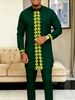 Men's 2-Piece Suit – Elegant Embroidered Long-Sleeve Shirt & Trousers Set Wedding, Business & Festival Formal Wear In White, Ivory, Black & Green_viptrois.com