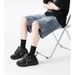 Men's Distressed Denim Shorts, Lightweight Ripped Knee-Length Cargo Shorts With Multiple Pockets, Loose Fit Streetwear Hip Hop Style Summer Shorts_viptrois.com