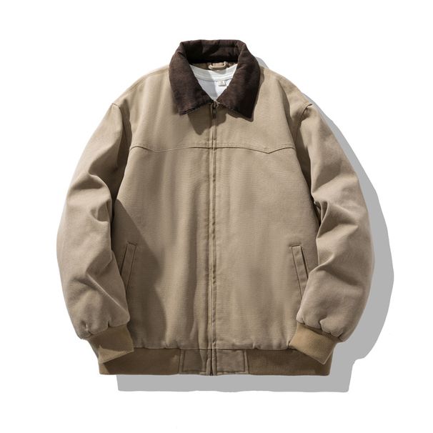 2025 Winter American Retro Men's Thickened Washed High Grammage Canvas Vintage Cotton Jacket With Turn-down Collar_viptrois.com