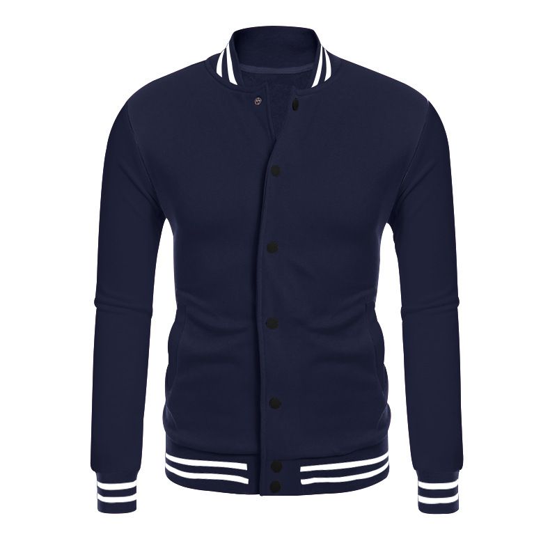 Men's Retro Fleece Baseball Jacket – Stand Collar, Button-Up, Loose Fit (Navy/Black/Red/Light Gray/Royal Blue, S-XXXL)_viptrois.com