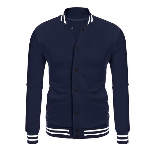 Men's Retro Fleece Baseball Jacket – Stand Collar, Button-Up, Loose Fit (Navy/Black/Red/Light Gray/Royal Blue, S-XXXL)_viptrois.com