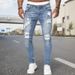 Men's Clothing New fashion slim fit men's trousers denim holes slim quality denim_viptrois.com