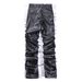 Men's Clothing Street Pleated Stacked Design Pu Leather Pants Men's Hiphop High Street Casual Slim Straight_viptrois.com