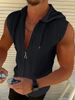 Men's Clothing Summer Jacquard Striped Zipper Cardigan Sleeveless Hooded T Shirt Top_viptrois.com