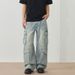 Men's Clothing & Archer0603 & American Streetwear High Street Washed Patchwork Straight Leg Loose Fit Jeans Men's Distressed Multi Pocket Pants_viptrois.com