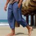 Men's Clothing Solid Color Drawstring Cotton And Linen Loose Casual Beach Casual Pants_viptrois.com