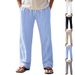 Men's Linen Wide Leg Pants Breathable Loose Sports Straight Casual Trousers American Style For Summer Autumn_viptrois.com