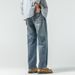 Jeans Men's Loose Harlan Straight Drape Rear Bag Embroidery Simple Double Process Washing_viptrois.com