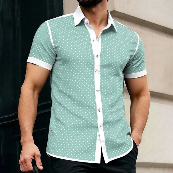 Men's Geometric Polka Dot Button Shirt Short Sleeved Casual/ Formal Fashionable For Vacations And Everyday Wear Summer And Spring_viptrois.com