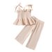 Mother&Kids Summer baby and girl lace lace strap shoulder top solid color straight leg pants hipster two-piece set_viptrois.com