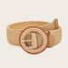 Women Braided Belts Hand Woven Round Buckle Elastic Pp Straw Belt_viptrois.com