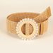 Women Braided Belts Fashion Woven Pearl Buckle Elastic Pp Grass Belt With Floral Skirt Decorated Long Gown_viptrois.com