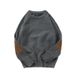Oversized Retro Knit Sweater For Men - Straight Cut Pullover With Crewneck, Machine Washable Polyester Blend For Casual Wear_viptrois.com