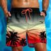 Men's Clothing Fashion Gradient Pattern Beach Shorts Men's Coconut Tree 3D Printing Swimming Trunks Summer Hawaiian Shorts Loose Version_viptrois.com