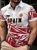 Polo Uomo Taglio Dritto Leggero Traspirante Resistente Fantasia Spagnola Geometrica Rosso-bianco, Manica Corta Casual Outdoor Eventi Tifosi_viptrois.com