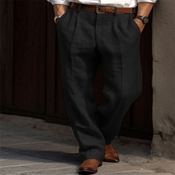 Pantalones Vintage De Lino Y Algodón, Color Sólido, Rectos Y Holgados, Transpirables, Para Hombre, Primavera/verano_viptrois.com