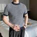 Jacquard Stripe T-Shirt – Breathable Slim Fit Tee, Lightweight & Stylish (Beige/Navy), M-3XL_viptrois.com