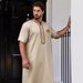 Men's Clothing Short Sleeved Robe With Embroidery V Neck Design Loose And Breathable Kebaya_viptrois.com