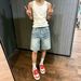 American Style Ripped Denim Shorts Midweight Washed Wide Leg Five Point Pants with Lightning Bolt Pattern Unique Trendy Design_viptrois.com
