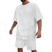 Men's Waffle-Knit Short Sleeve T-Shirt & Shorts Set - Lapel Collar With Zipper Detail, Solid Color Casual Suit_viptrois.com