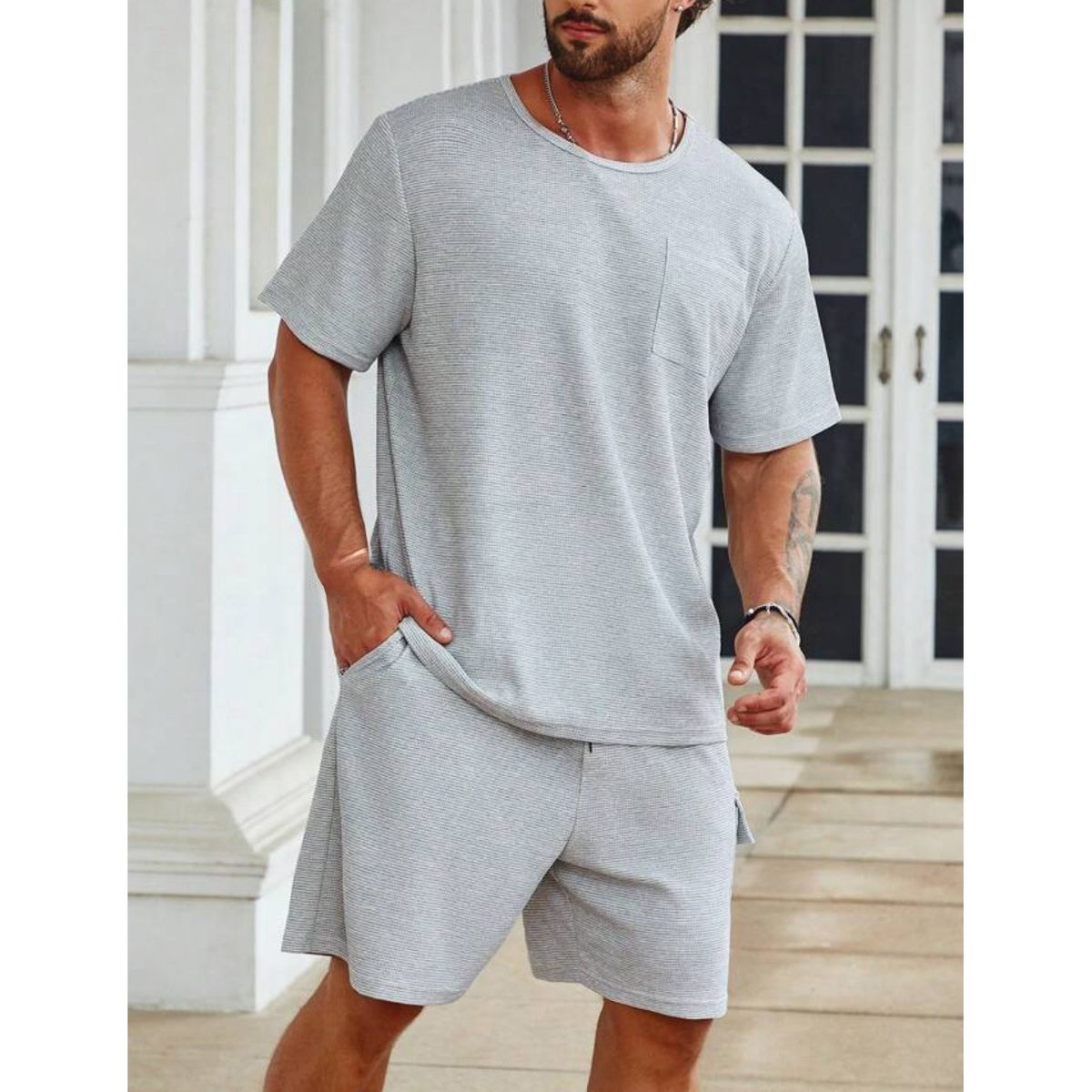 Men's Clothing Short Sleeved Shorts Suit Sports Leisure Vacation Two Piece T Shirt_viptrois.com