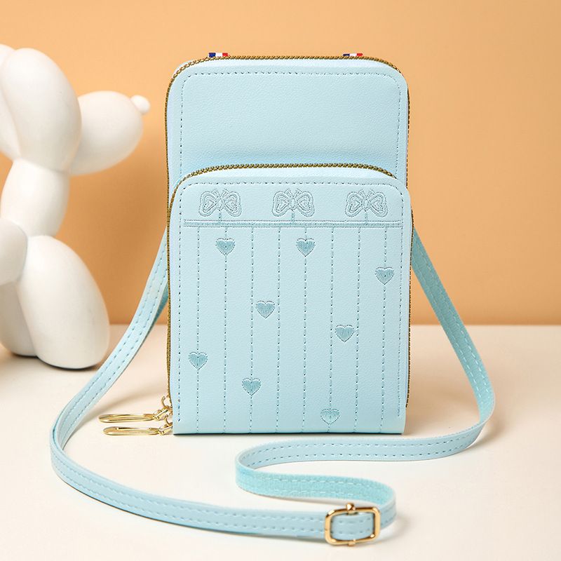 Women's Vertical Wallet Fashionable And Simple Love Embroidery Vertical Line Love Small Fresh And Sweet Ladies Daily Crossbody Wallet_viptrois.com