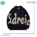 Vintage Lettering Jacquard Knit Sweater – Unisex Oversized Crewneck Pullover For Men & Women, Soft Yarn Long Sleeve Casual Fall/Winter Top_viptrois.com