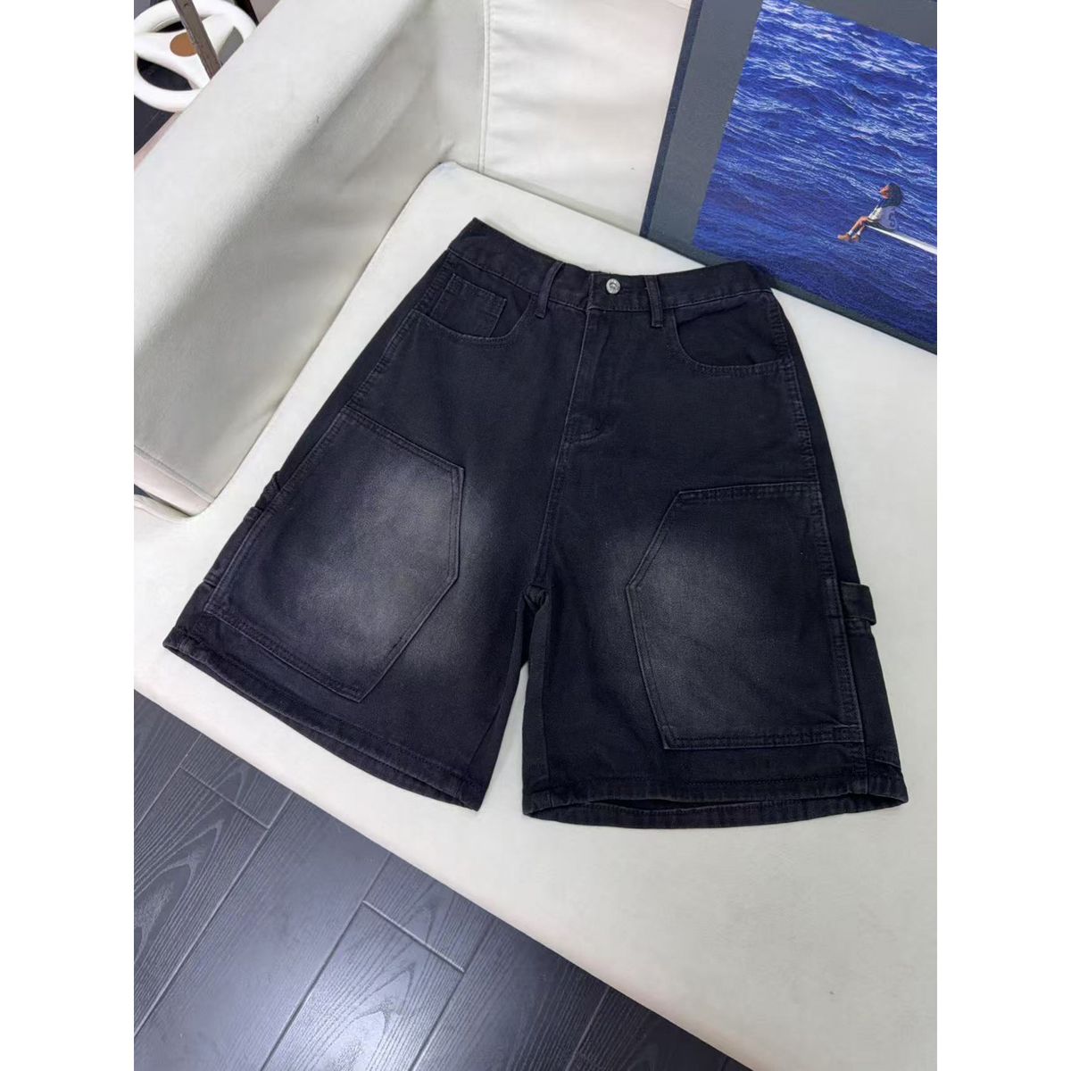 Men's Loose Straight Leg Denim Shorts Summer Style Cargo Patchwork Five Point Pants_viptrois.com