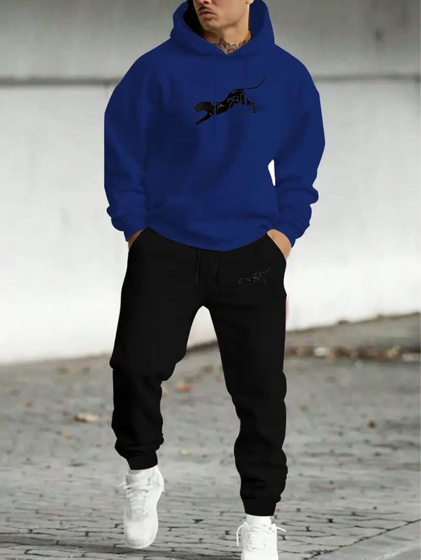 Autumn And Winter 2-piece Set Men's Long Sleeved Round Neck Black Top Loose Casual Hoodie Hooded Hoodie Long Pants_viptrois.com