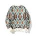 Sweater Men's Autumn And Winter New Style American Diamond Grid Jacquard Loose Casual Round Neck Pullover Contrasting_viptrois.com