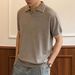 Men's Sophisticated Elegant Knit Shirt Contrasting Trim Turn Down Collar Breathable Ice Silk Business Casual Top Tee_viptrois.com