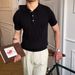 Men's Clothing Collar Sweater Short Sleeved Slim Trendy Striped Solid Color Lapel Pullover Sweater_viptrois.com